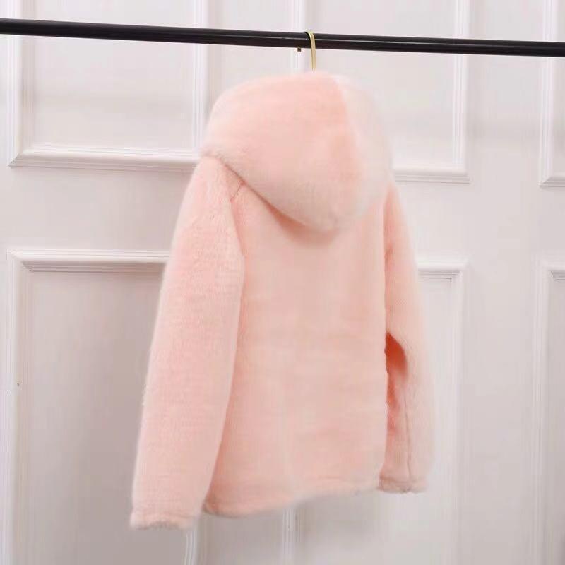 Jacket women's short autumn and winter new imitation rabbit fur loose plush thickened hooded cardigan sweater
