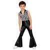 Kids Metallic Shiny Sleeveless Jumpsuit with Print Patchwork and Flared Pants for Boys Disco Halloween Party Outfit
