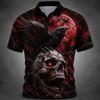 Men Halloween Skeleton 3D Printed Short‑Sleeve Collared Polo Shirt Buttons Casual Athleisure Spring Summer Daily Festival Outfit