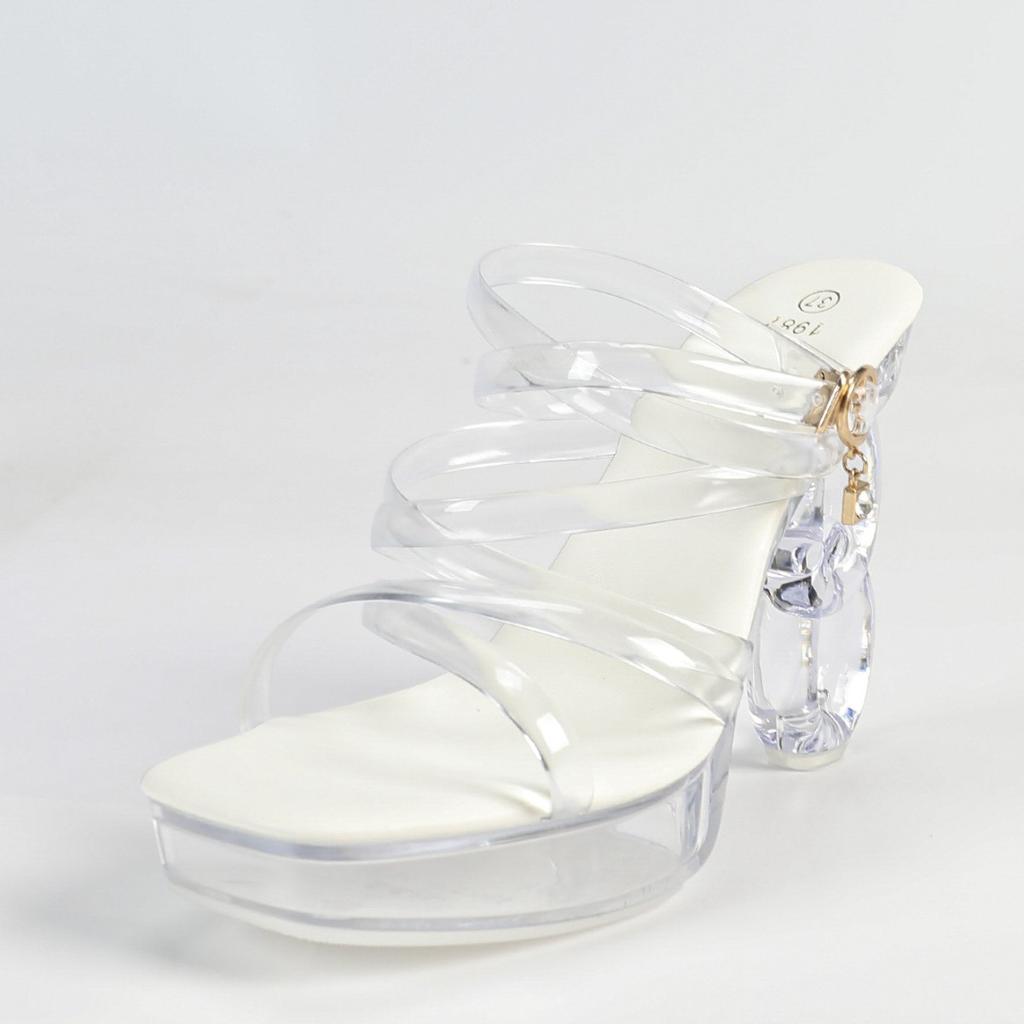 Mode Europa und die Vereinigten Staaten Neu 12CM Sexy Automodell Mode Transparent Nachtclub Kristall Quadratischer Kopf Rutschfeste Sandalen