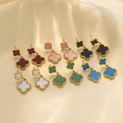Boucles d'oreilles trèfle à quatre feuilles porte-bonheur à la mode, nouvelles boucles d'oreilles au design de niche, tempérament simple et polyvalent, boucles d'oreilles pour femmes haut de gamme
