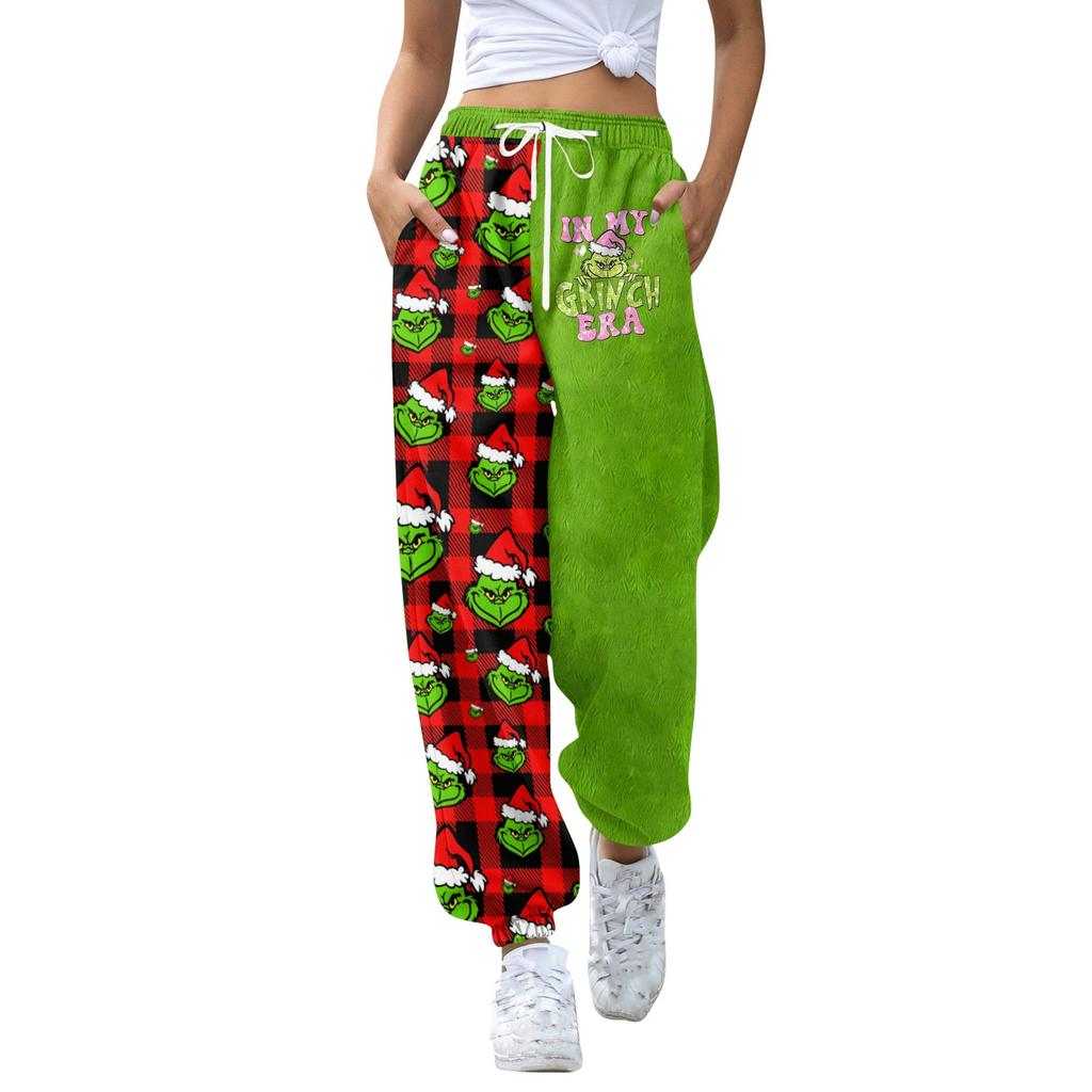 Women's Casual Fashion Christmas Print Sweatpants With Drawstring Waistband And Cuffed Legs