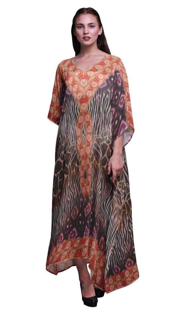 Phagun Giraffe & Zebra Animal Skin Beach Kaftan Bikini Cover up Womena    s Maxi Dress Long
