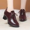 Autumn New Deep-mouth Single Shoes Lace-up High Heels Leather Shoes Soft Leather Soft-soled Shoes
