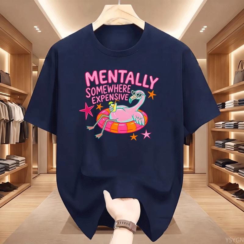 Unisextally Somewhere Expensive T Shirt Funny Flamingo Summer Vacation Tshirt Beach Graphic T Shirts Cotton Short Sleeve Tees