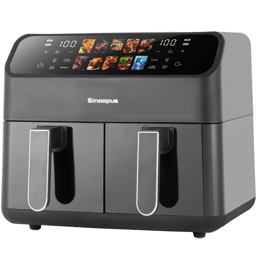 9L Air Fryer with Double Chamber, Fryer with LED Display, Adjustable Time and Temperature 80-200℃
