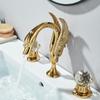 Wanmivezlo Gold Swan Basin Faucet Luxury Deck Mounted Dual Crystal Handle Bathroom Mixer Tap Cold and Hot Water Mixer Faucet