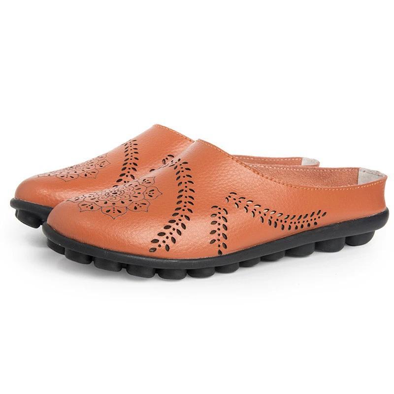 Women's Spring and Autumn Low Top Flat Hollow Beans Women's Single Shoes Large Size Half Slipper