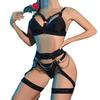 Women’s Three Piece Adjustable Harness Set with Waist Belt and Leg Rings Chain Decor Bra Top Lingerie for Adult Use