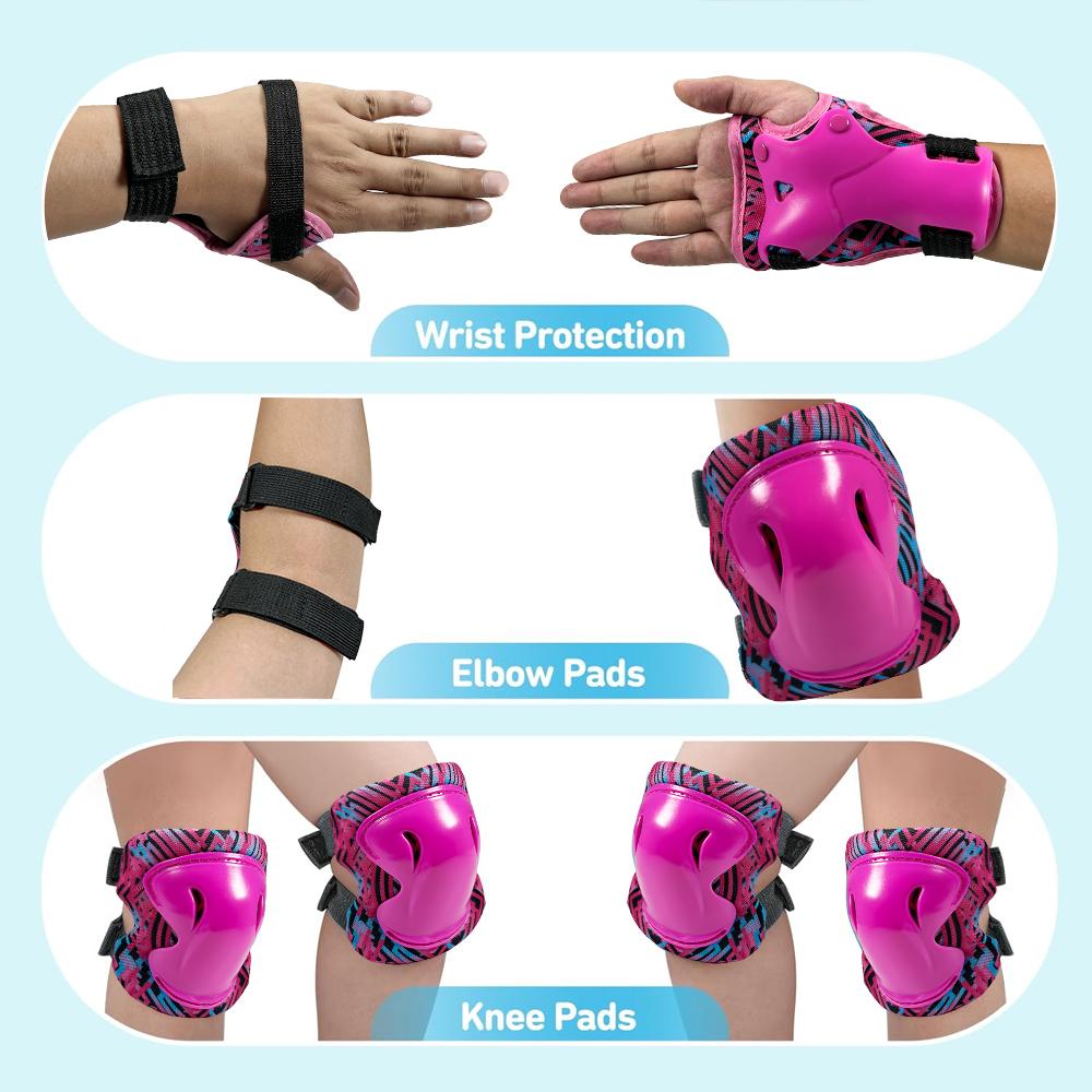 6 In 1 Kids Knee And Elbow Pads With Wrist Guards 3 In 1 Protective Gear Set For Skateboarding Cycling Bmx Bike Scooter Skating