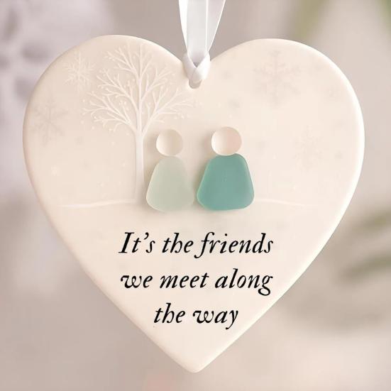 5Pcs Heart-Shaped Sea Glass Friendship Decor Timeless Friendship Heart Keepsake for Best Friends Ceramics Heart Ornament for Christmas Tree