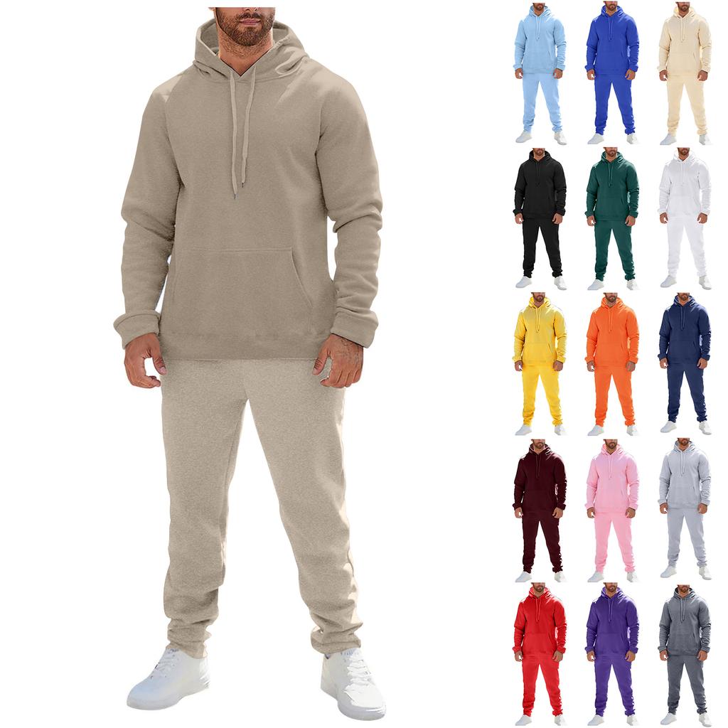 Men's And Women's Solid-color Casual Set. Men's Long-sleeved Hooded, Fleece And Thickened Sweatshirt And Pants Two-piece Set