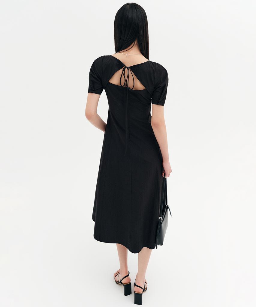 Lugkaeseuteu Caroline Rounded Sleeve Midi Dress_Black