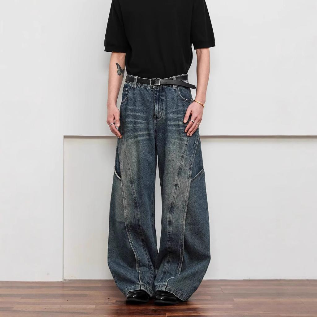 New Retro Washed Old Scimitar Jeans Men's and Women's American Loose Wide-leg Long Pants