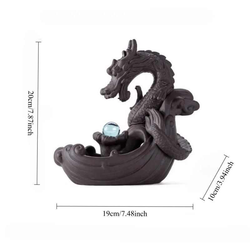 Ceramic Dragon Design Backflow Incense Burner Creative Home Decor With Crystal Ball (Without Incense)