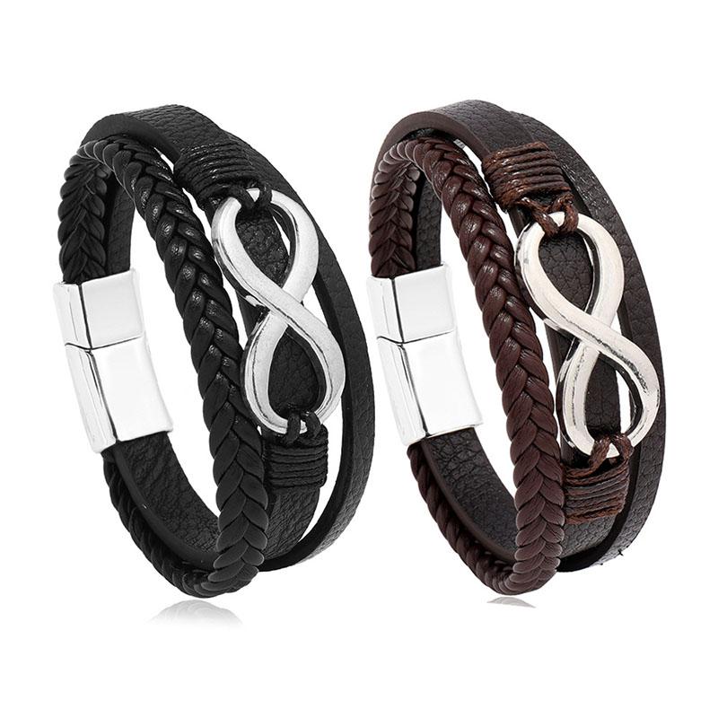 New Genuine Leather Woven Bracelet for Men Infinity Charm Wrap Bracelets Male Hand Jewelry Boho Braided Leather Bracelet Homme