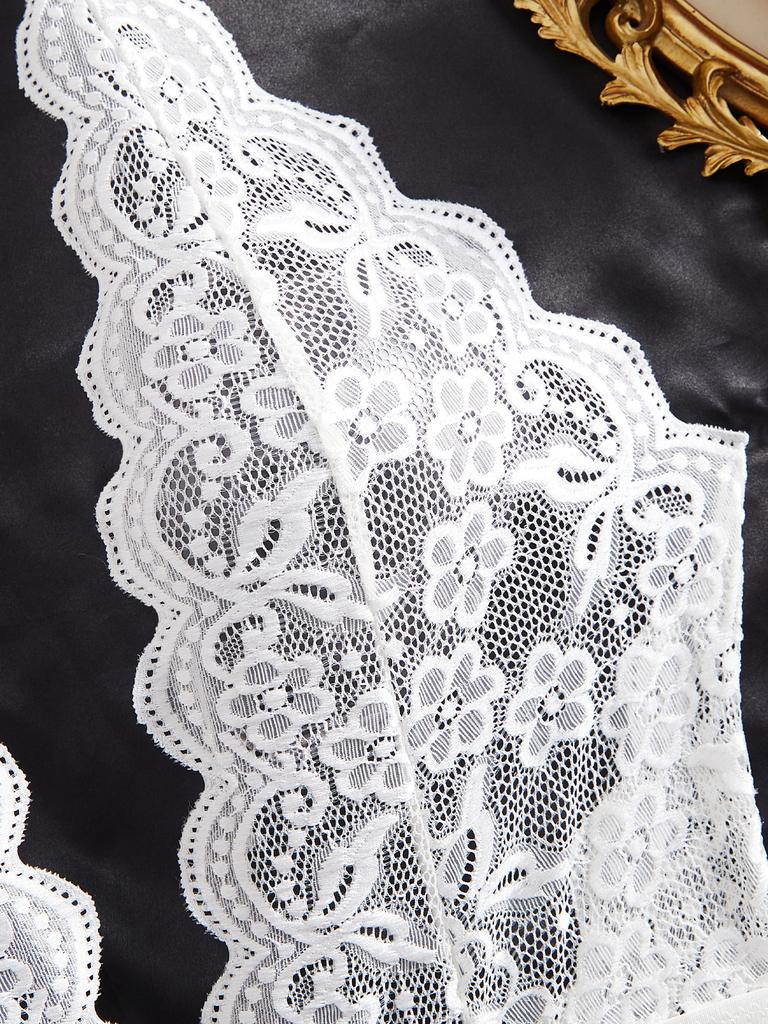 Deep V White Lace Sexy Lingerie For Women Transparent Underwear Set Crotchless Open Ass Bodysuit Female Teddies Erotic Outfits