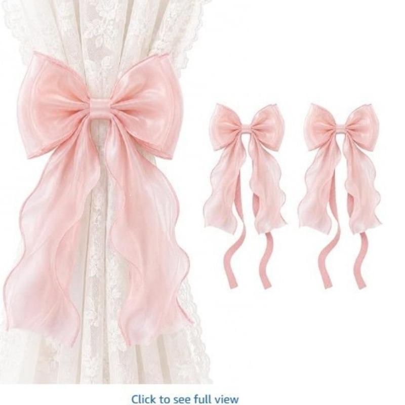 French Bow Curtain Tie, Pink and Blue Gauze Curtain Decoration, Ribbon, Living Room, Bedroom, Princess Style, Tie Rope, Wedding Decoration