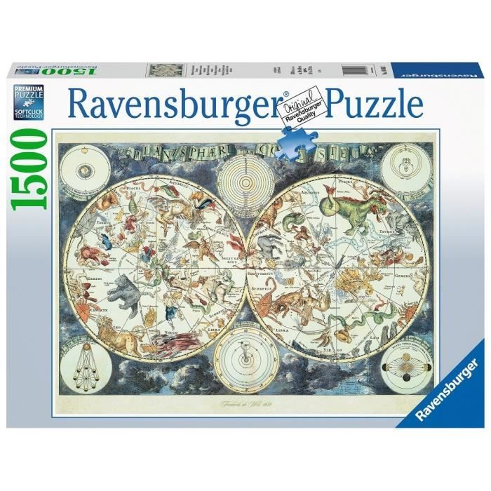Puzzle 1500 pièces - Mappemonde des animaux fantastiques - Ravensburger - Paysage et nature - Intérieur