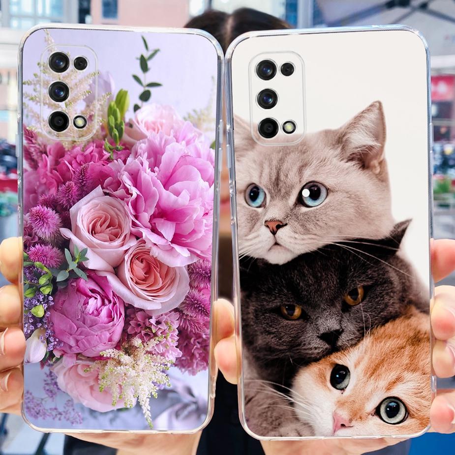 For Realme 7 Pro Case RMX2170 Cute Cat Flowers Painted Cover Clear Silicone Soft TPU Phone Case For Realme 7 Pro Realme7 5G Bags