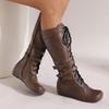 White Brown Women Mid Calf Boots Med Wedge Heel Big Size 50