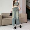 American Retro Denim Suit Women's Summer Spice Girl Sleeveless Vest Split Skirt Two-piece Set High Waist and Thin