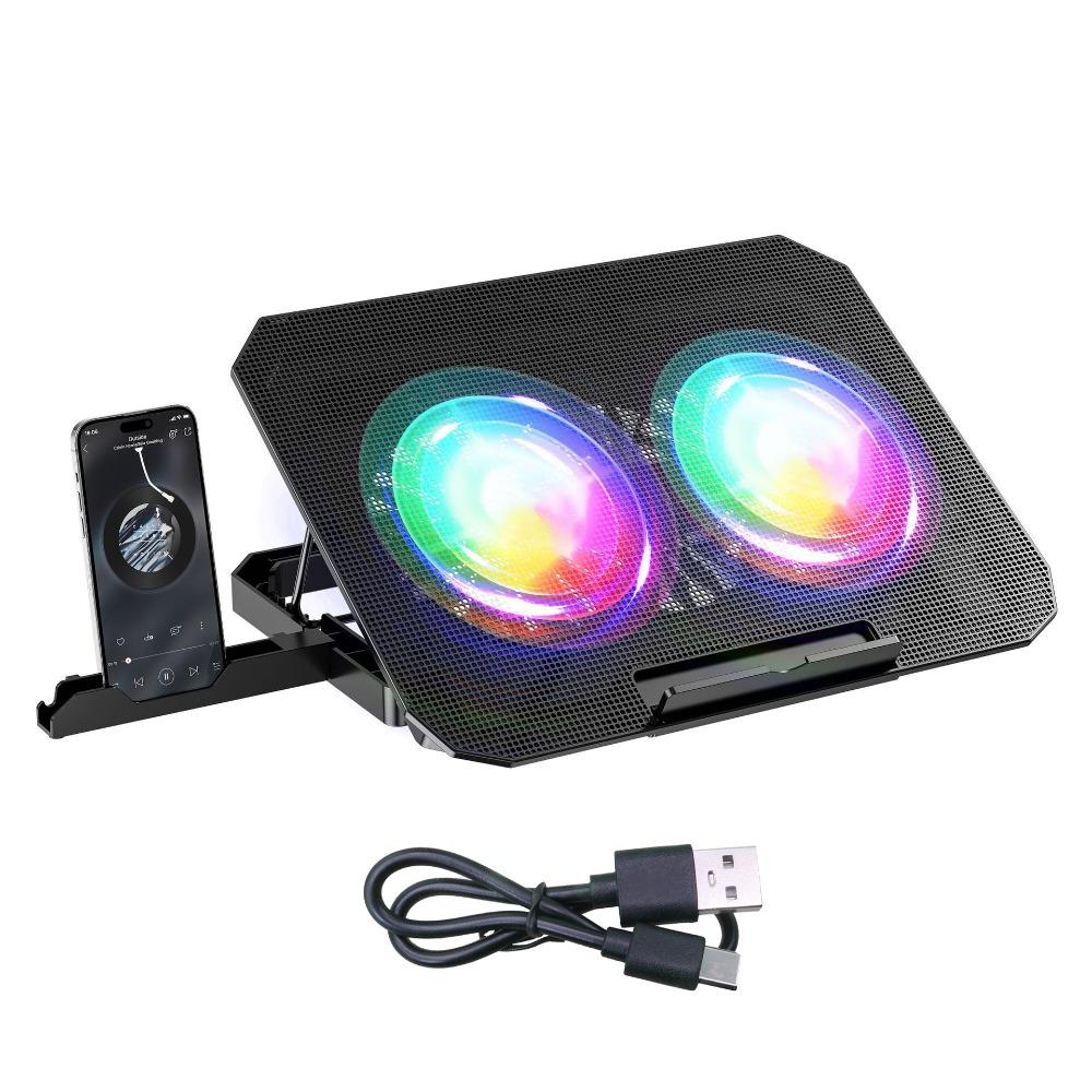 

RGB Два вентилятора Складной столик для ноутбука Цветная подсветка Подставка-держатель для ноутбука Подставка для ноутбука Компьютер чёрный