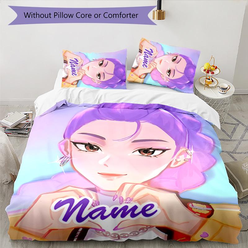 3pcs KPop Demon Hunters22 Cover Set - Personalized Name, HD Printed Bedding with 1 Cover and 2 Pillowcases - Perfect for Home Decor, Easy Care