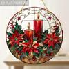 2D Flat Acrylic Halloween Christmas Poinsettia Decoration Christmas Sun Catcher (8 "x 8"), Colorful Candlelight Pendant Window Hanging