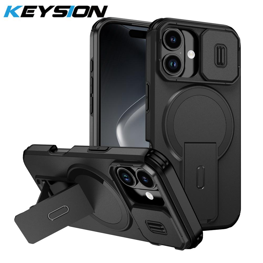 

KEYSION Противоударный бронированный магнитный чехол для iPhone 17 16 Plus со сдвижной защитой камеры, подставкой и беспроводной зарядкой, задняя крышка для телефона for iPhone 17