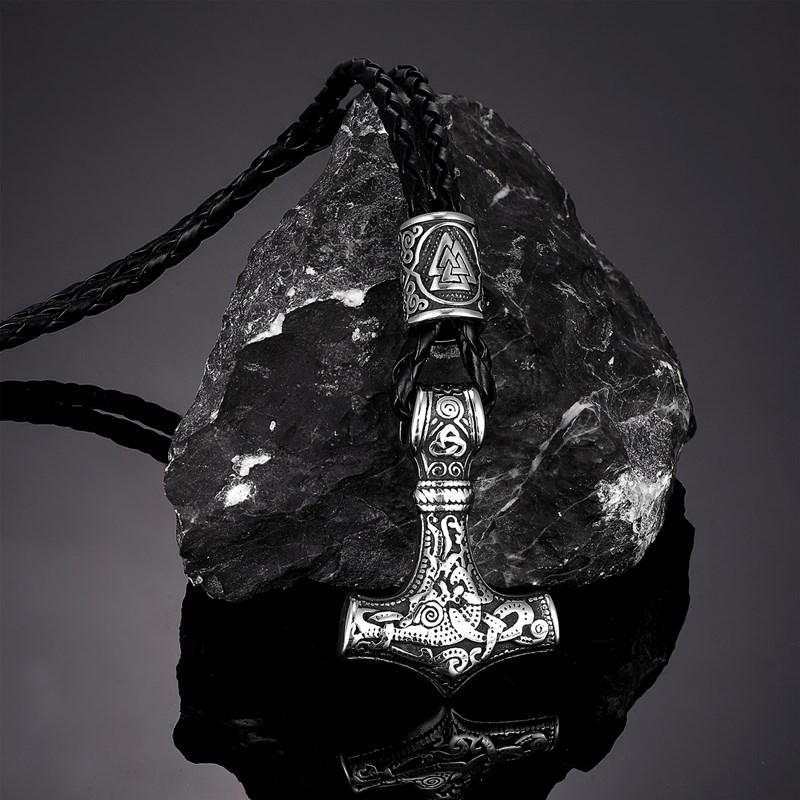 Collar Colgante Acero Inoxidable Martillo de Thor Mjolnir Vikingo con Cadena Amuleto Runa Nórdica Regalo Punk para Hombres