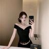 Pure Desire Style Sexy V-neck T-shirt Women's Summer Design Sense Niche Off-the-shoulder Lace Top