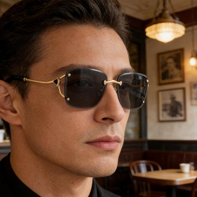 Square Metal Frameless Design Sunglasses for Men and Women Fashion Trendy Outdoor Sunscreen Sunshade Glasses