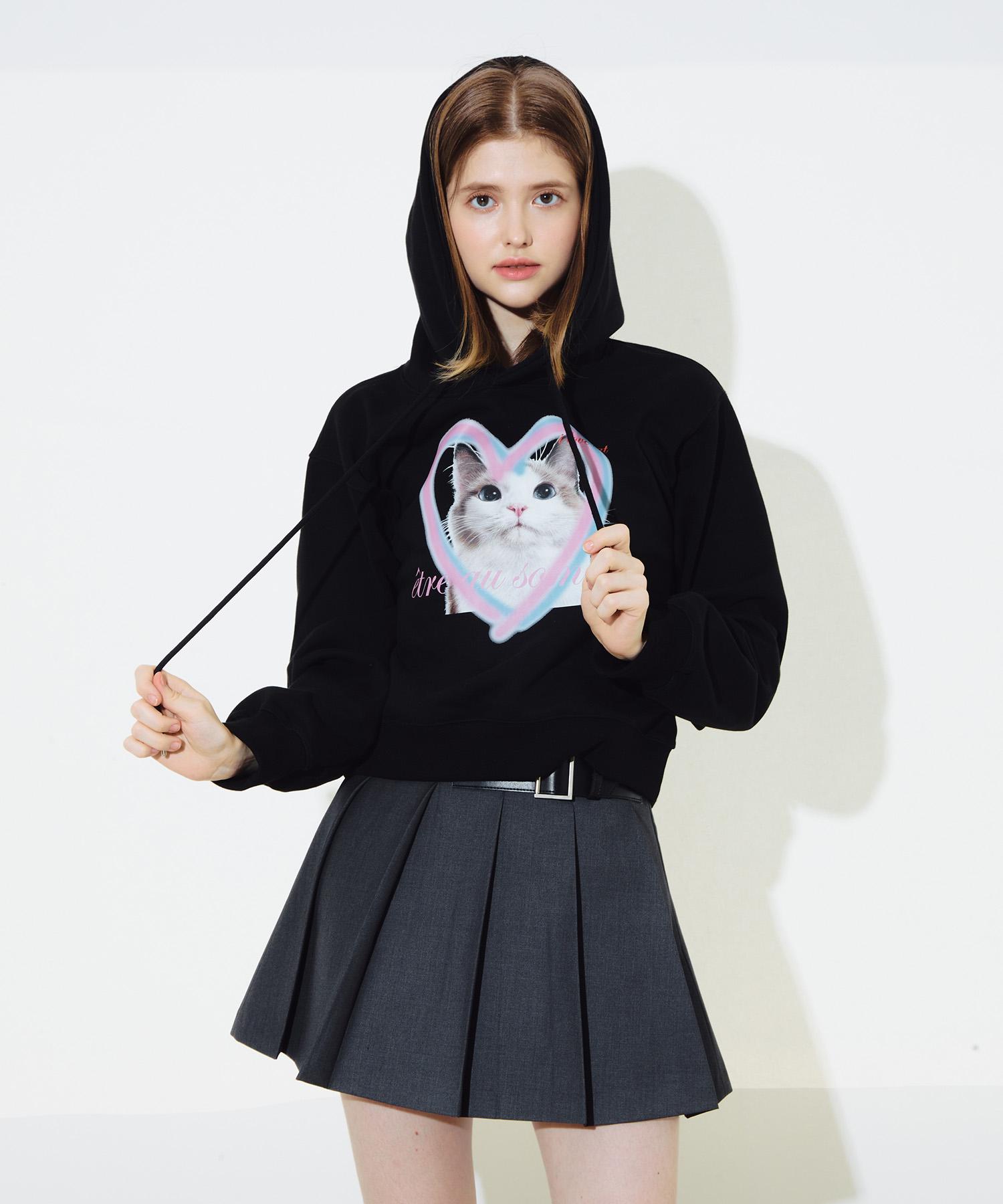 Etosome Heart Cat Face Heavy Hoodie (Black)