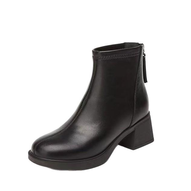 Medium Heel Velvet Small Short Boots Women's Shoes 2025 Autumn and Winter New Single Boots French White Thin Boots Thick Heel Martin Boots