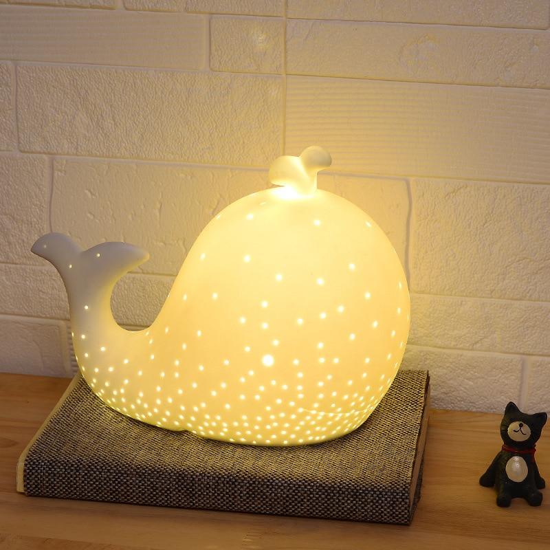 Creative Ceramic Beautiful Whale LED Table Lamp Nordic Bedroom Themed Room Lamp Kids Gift Cartoon Table Warm Table Decorative Lamp | LED Table Lamps