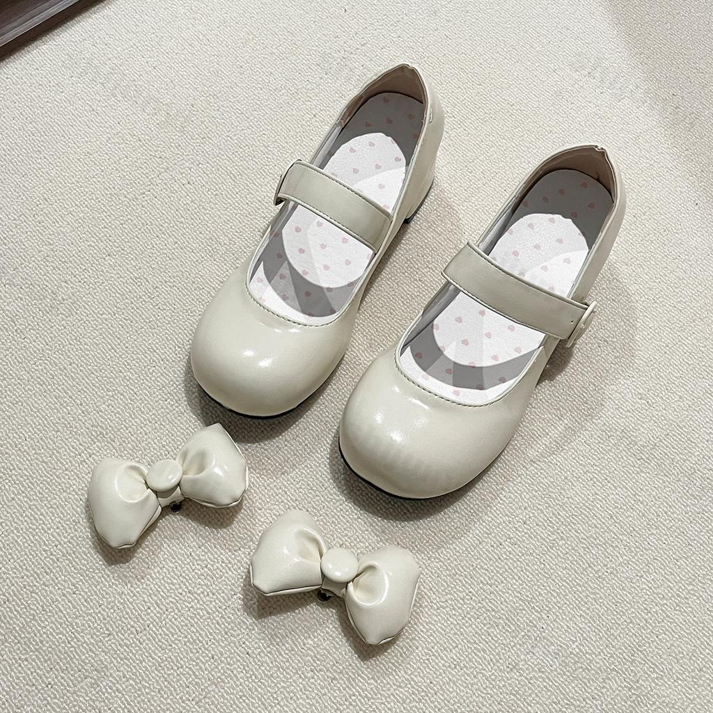 Fashion Fashion Bow Designed Thick Heel Shallow Mouth Single Shoes Women's Summer 2025 New Comfortable Casual Mary Jane Round Toe Pumps