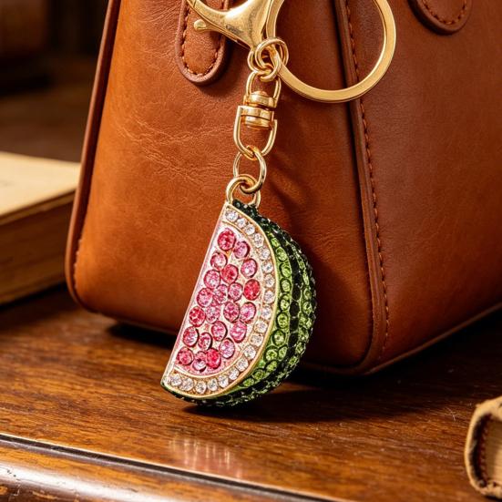 Keychain Pendant Sparkling Rhinestones Watermelon Design Key Chain with Lobster Clasp Backpacks Beach Bags Car Hanger