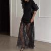 New European and American Express lace splicing mesh loose and comfortable short-sleeved dress