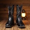 Mens Boots Cowboy Boots Imitation Crocodile Pattern High Tube Embroidered Retro Wide Head Western Cowboy Boots Mens Shoes