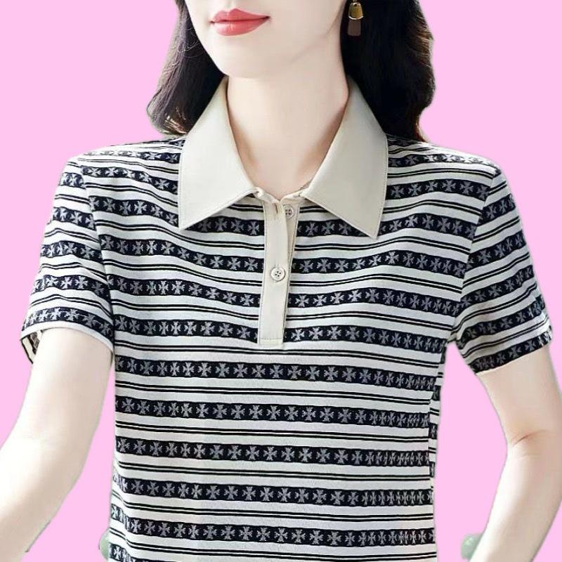Large Size Short-sleeved T-shirt for Women In Summer Mother Fashionable POLO Shirt Middle-aged Women's Versatile Top
