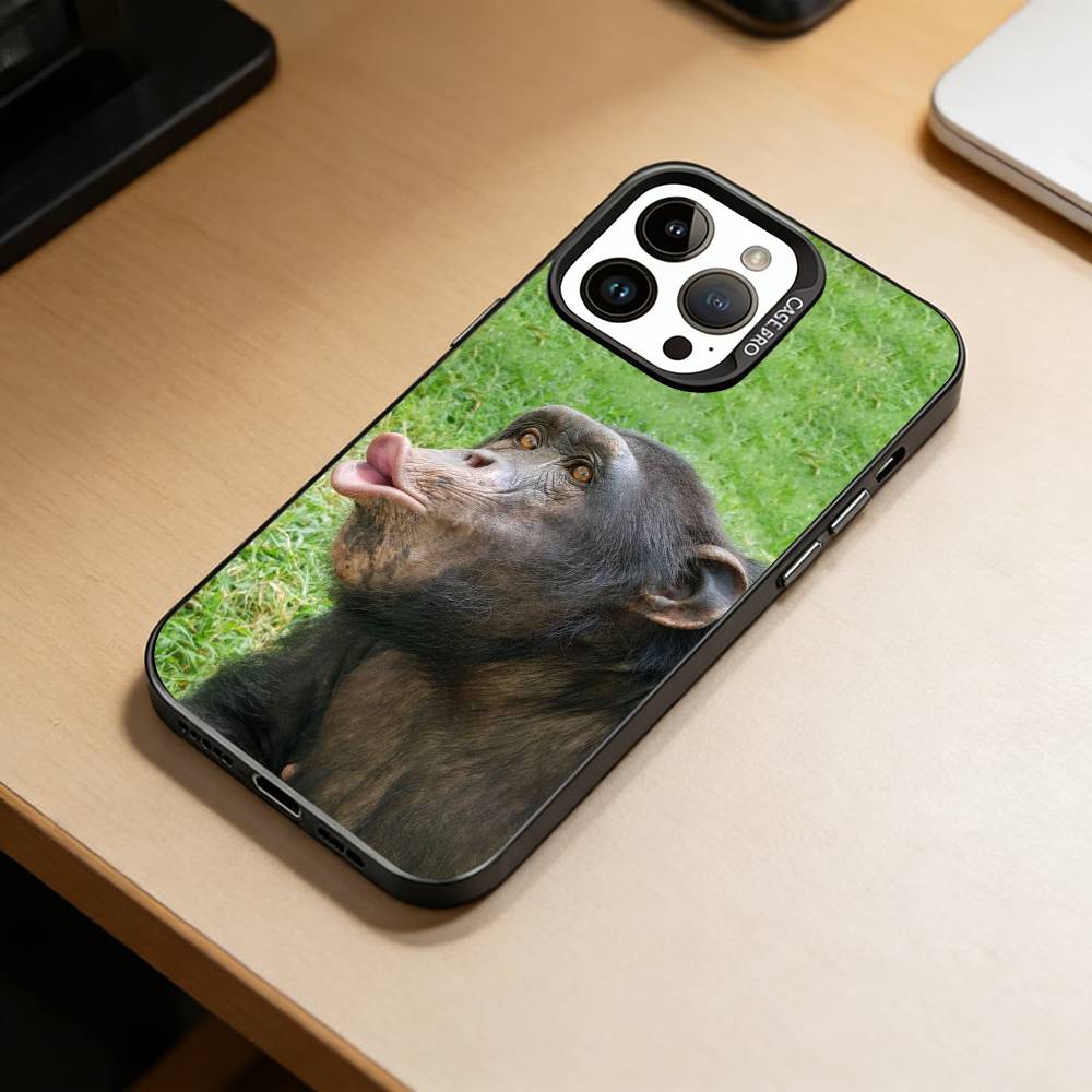 Funny Cute Monkeys Phone Case For iPhone 17,16,15,14,13,12,11 Plus,Pro Max,XS,Colored Silver Plated Inside Cover