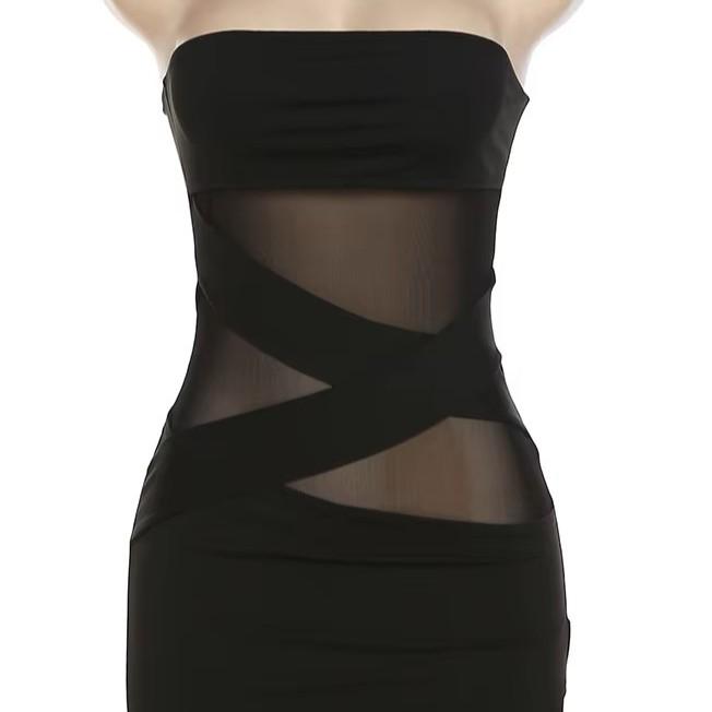 Parti Askısız Elbise Kadın Yama İşi File Yaz Parti Kıyafeti Kolsuz Gece Yarısı Seksi Kalça Mini Bodycon Dar Kulüp Kıyafeti