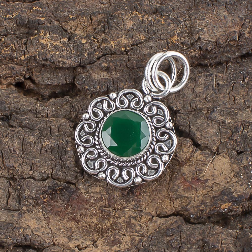 Green Onyx Gemstone 925 Sterling Silver Pendant 1.06" Customized Pendant For Women May Birthmonth Gift PP-29-8