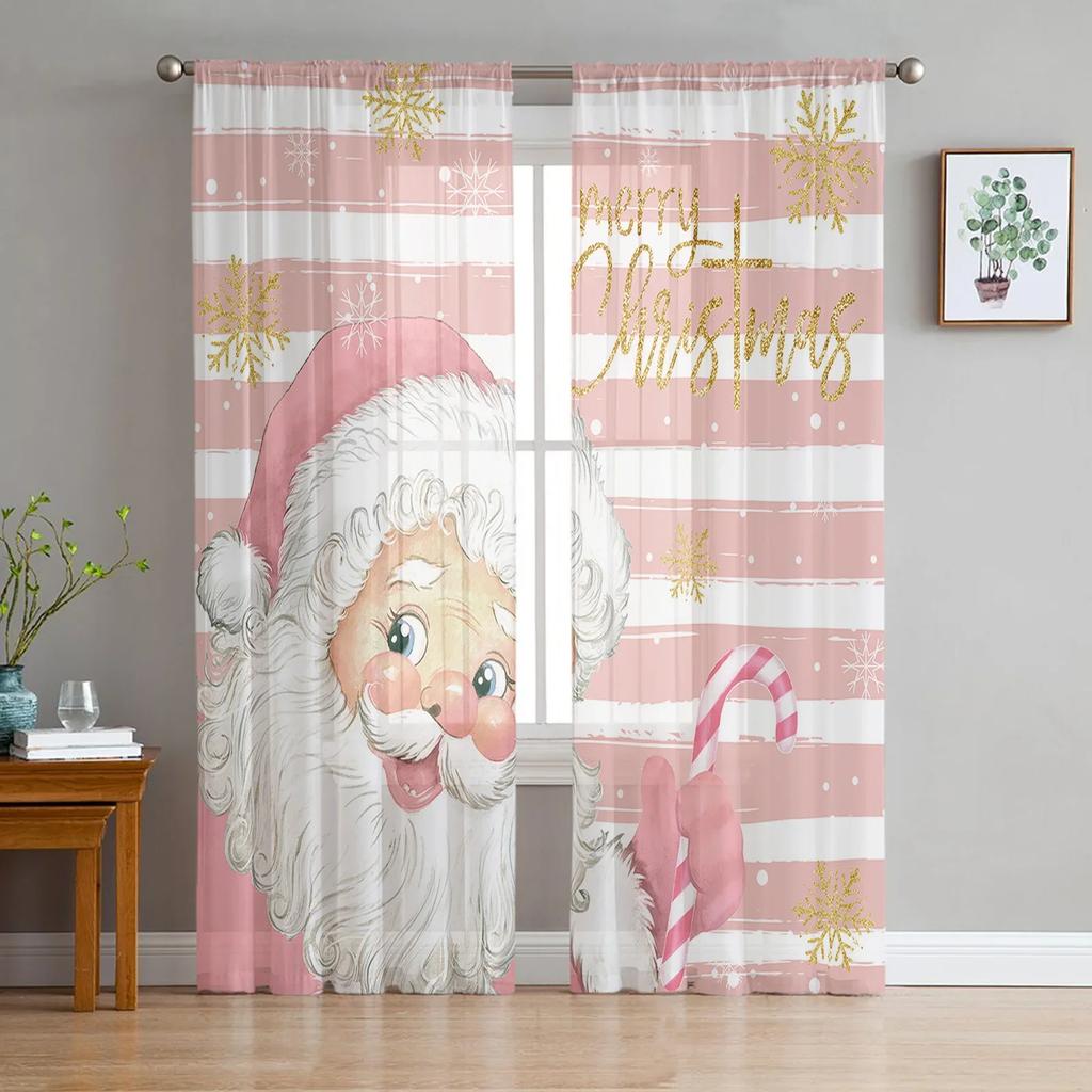 Christmas Snowman Door Balloon Tulle Curtains For Living Room Bedroom Kitchen Decoration Chiffon Sheer Voile Window Curtains