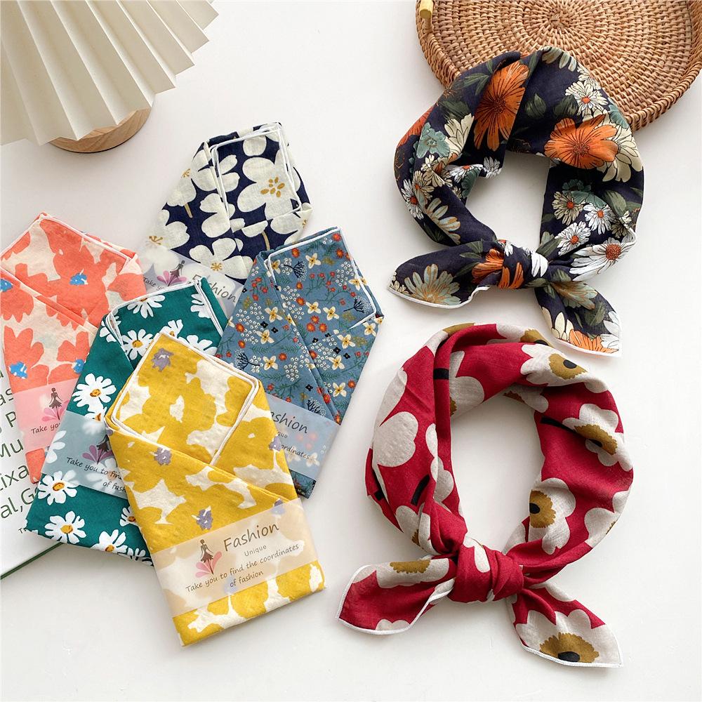 55cm Laies Headband Cotton Linen Square Scarf Women Korean College Girls Fashion Spring Autumn New Style Elegant Neck Scarves