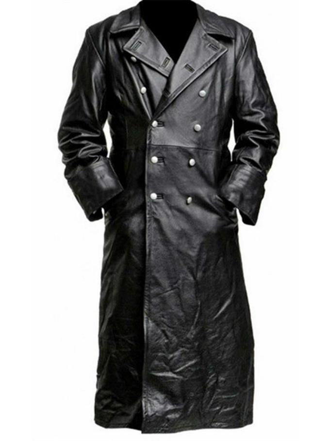 Herren Plus Size Doppelreihiger Leder-Trenchcoat - Europäischer Stil Winterjacke