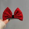 Red & Gray Autumn/Winter Large Bow Hair Tie for Women