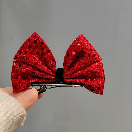 Red & Gray Autumn/Winter Large Bow Hair Tie for Women