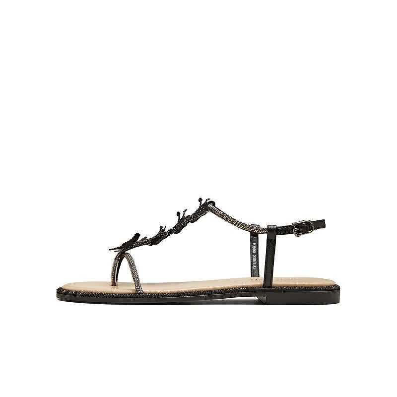 Tianmeiyi Rhinestone Butterfly Flat Sandals 38 чёрный